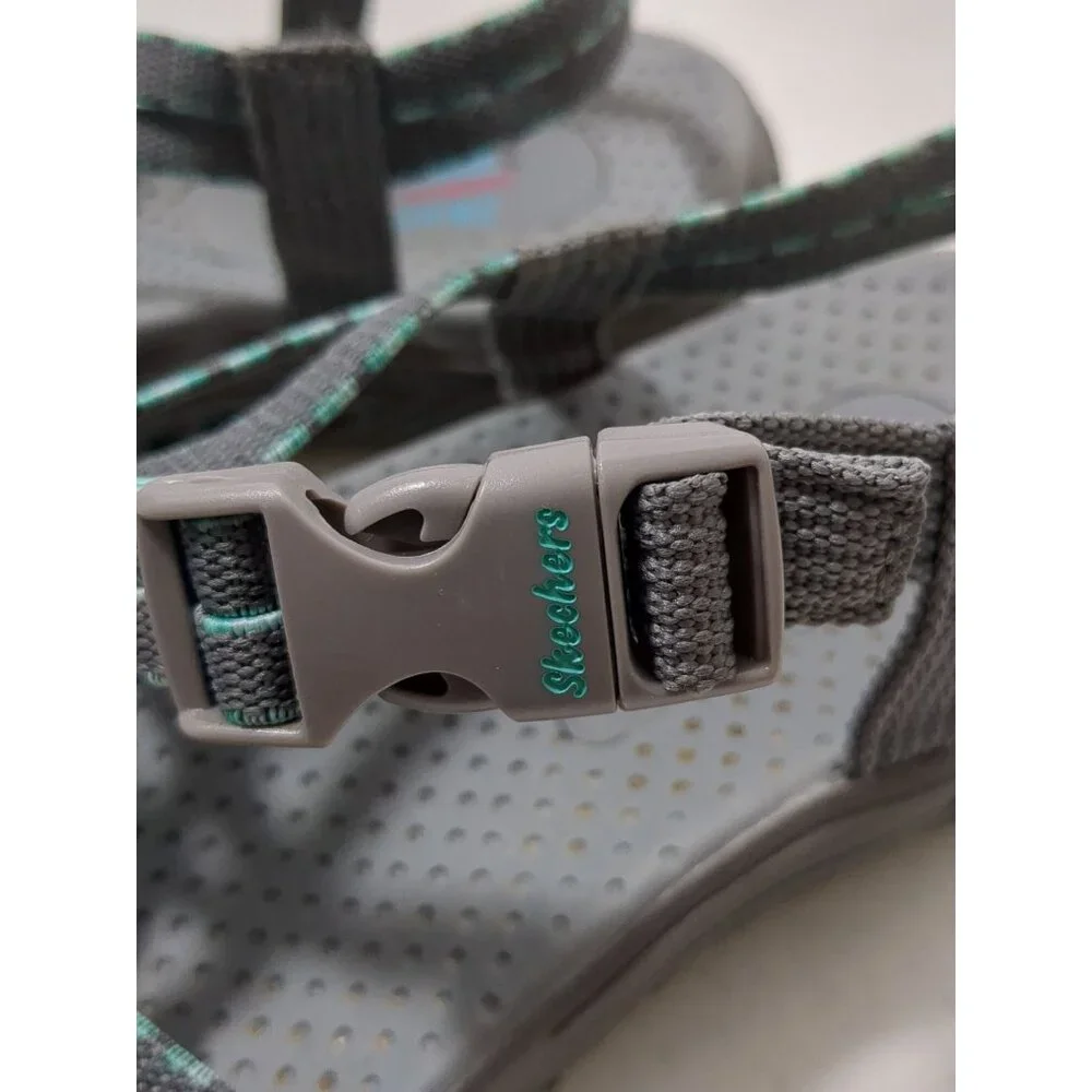 Skechers Sport Sandal Womens 6 Gray Strappy Toe Thong Reggae Fun Banter Gorpcore